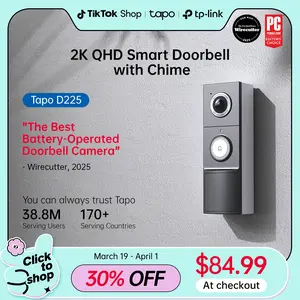 TP-Link & Tapo D225 Smart Video Doorbell Camera with Chime | 2K QHD, 180° Head-to-Toe View, Battery or Hardwired, Color Night Vision, FREE Person/Package/Vehicle AI Detection, Ring-Call, 24/7 Local Storage(No Monthly Fee) Home Security System