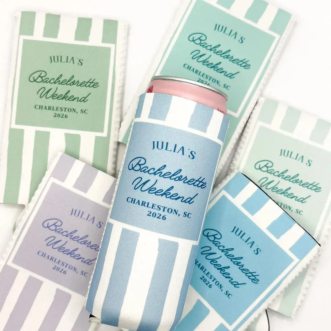 Personalized Coastal Bachelorette Can Cooler | Custom Can Cooler | Beach Bachelorette Party | Coastal Grandmother | Custom Party Favors - scs18852
