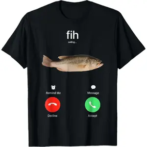 [ Cotton] Fih Calling Remind me Message Decline Accept Phone Call Fish T-Shirt
