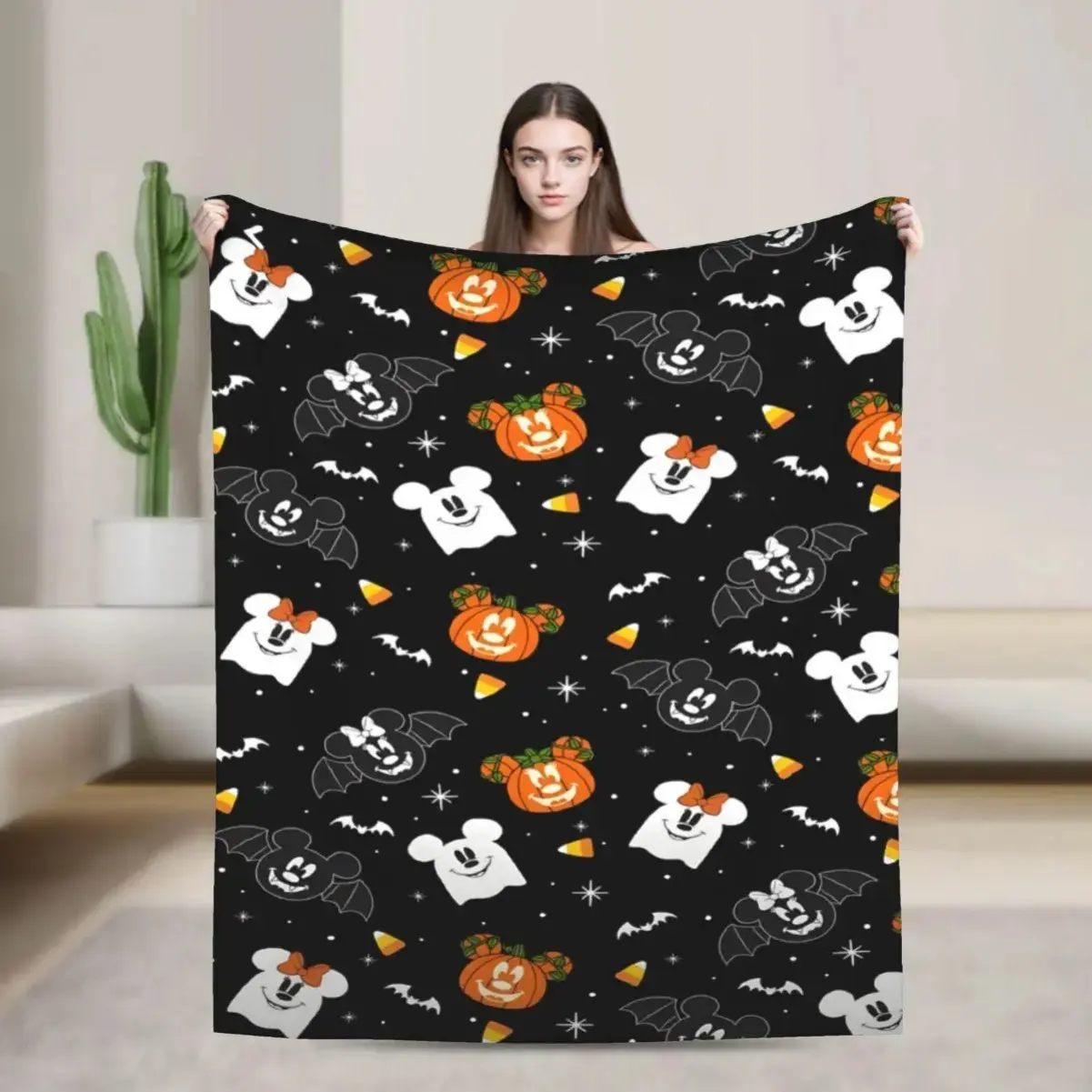 Halloween Flannel Blanket - Soft, Warm, Bat Cartoon Design, for Sofa, Bed, Office Use