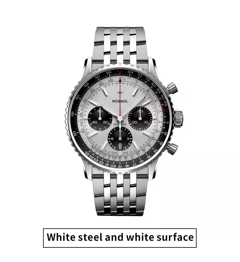 High-End Men's Racing Chronograph Watch, Luxury Panda Dial Aviation Quartz Wristwatch, Stainless Steel Fashion Dress Clock, Waterproof Luminous Male Trendy Jewelry Gift with Box