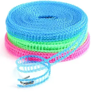 3-Pack Windproof Nylon Clothesline - Adjustable 5m/16.4ft Drying Rope (Pink, Blue, Green) - Portable Laundry Accessory for House, Laundry Room, Outdoors, Fishing, Room Accessories