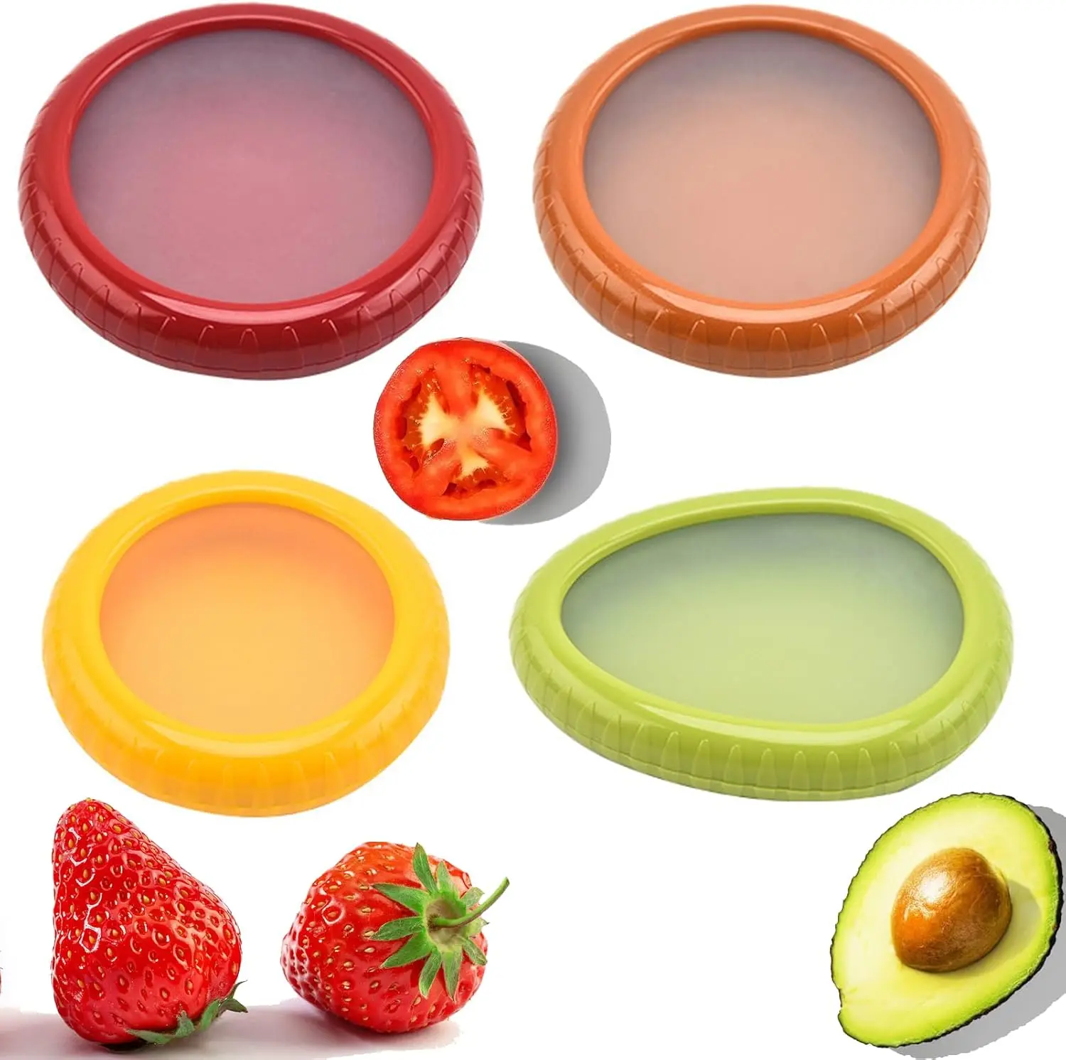 Avocado Saver and Onion Storage Set,4 Pcs Silicone Fruit Vegetable Anti-oxidation Box,Reusable Fridge Fresh Pod Food Storage,Perfect Lemons Tomato Garlic Containers