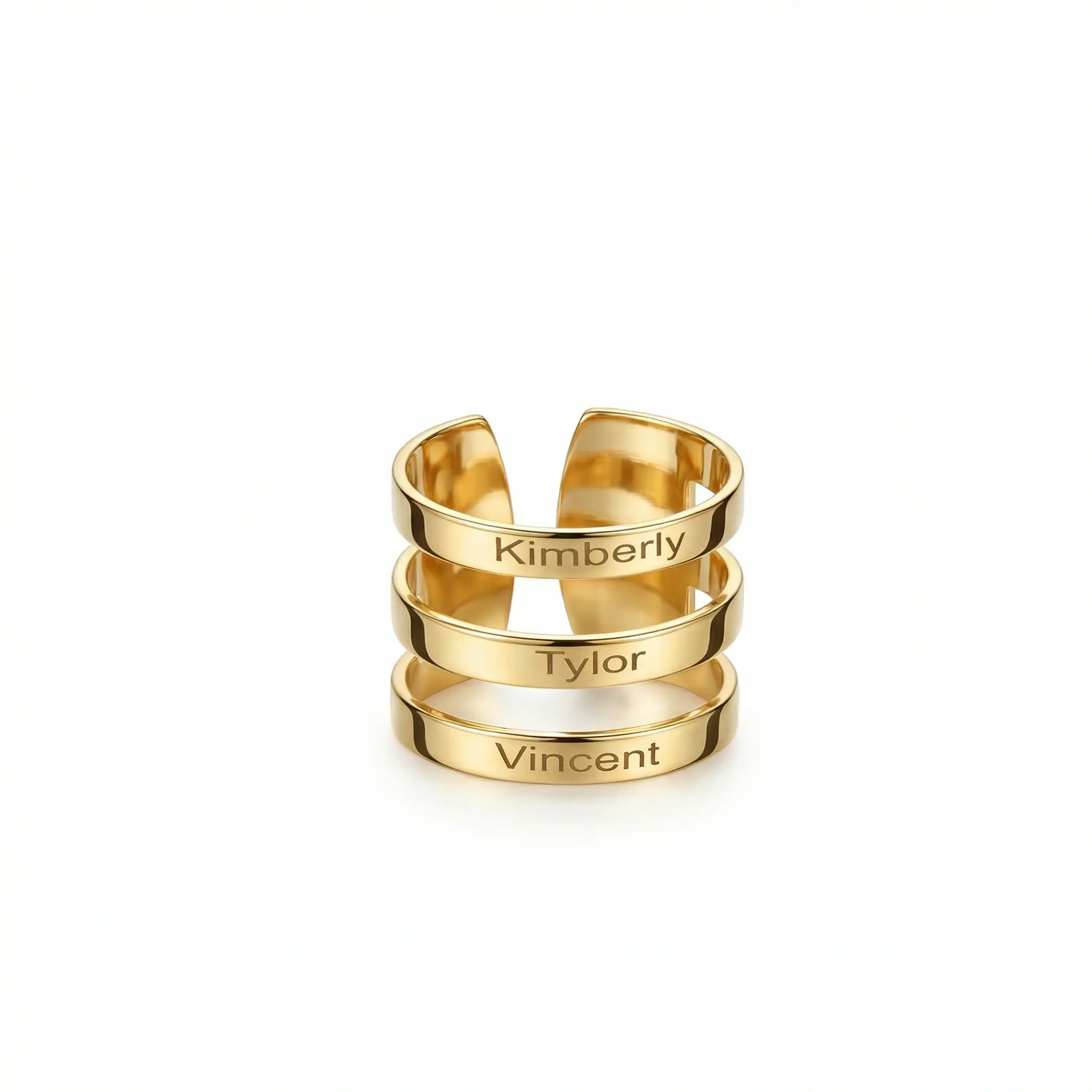 Stackable Multiple Name Ring – Solid 925 Sterling Silver, Thick Real 18K Gold Plating – custom name ring, personalized jewelry, gold band, bridesmaid gift, monogram present – Gift for Her, Mom & Best Friend, Mother's Day, Anniversary & Birthday