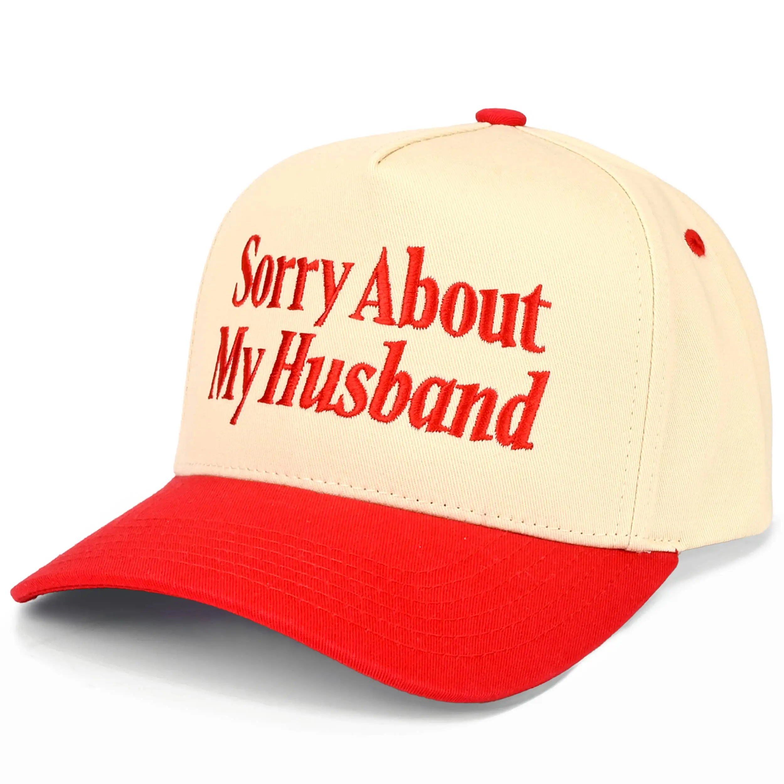C.C SORRY ABOUT MY HUSBAND Letter Two Tone Trucker Hat Red