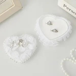 Heart Shaped Ring Box Bride Jewelry Storage Small Lace Trim Ring Pillow Wedding Flower Girl Ring Holder