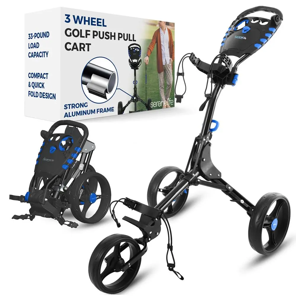 Golf Push Cart - White | Lightweight Aluminum Foldable Trolley with Cooler Storage - 3-Wheel Design with Adjustable Handle - Cup, Scorecard & Bag Holder System for Golf Course Use - Compact Portable for Easy Transport, Golf Equipment, Golf Accessory