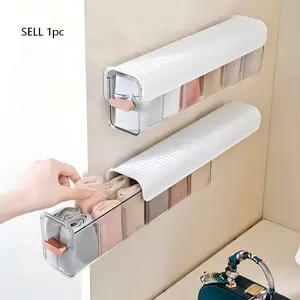 Wall-Mounted Transparent Storage Box, Adjustable 6-Compartment Organizer, Closet Organizers, Closet Hanging Innerwear Socks Holder, Data Cable Drawer Sorter
