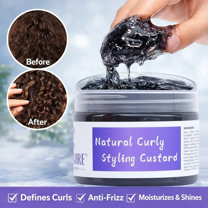 Natural Curly Styling Custard – Curl Defining & Hold Gel for Wavy, Curly Hair, Hair Styling Products