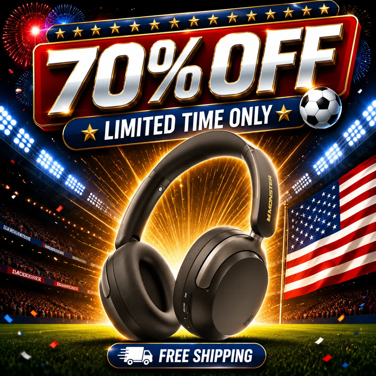 Monster Persona 3rd ANC Wireless Over-Ear Headphones, Bluetooth 6.0, 165H Battery Life, Foldable & Dual Device, 40mm Drivers, 5-Mic ENC, Headphones for Travel, Gaming & Work - Deals For You Days - SummerWins - DealsForYouDays