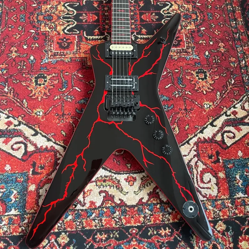 6 Strings Dimebag ML Style Model Electric Guitar Black Panel Red Lightning