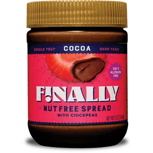 Finally Nut Free Cocoa Spread - 50% Less Sugar Than Leading Brands - Rich and Creamy Chocolate Dip - Contains Protein, Fiber, Prebiotics & Iron - Vegan, Dairy-Free, Gluten-Free, Soy-Free, Nut-Free
