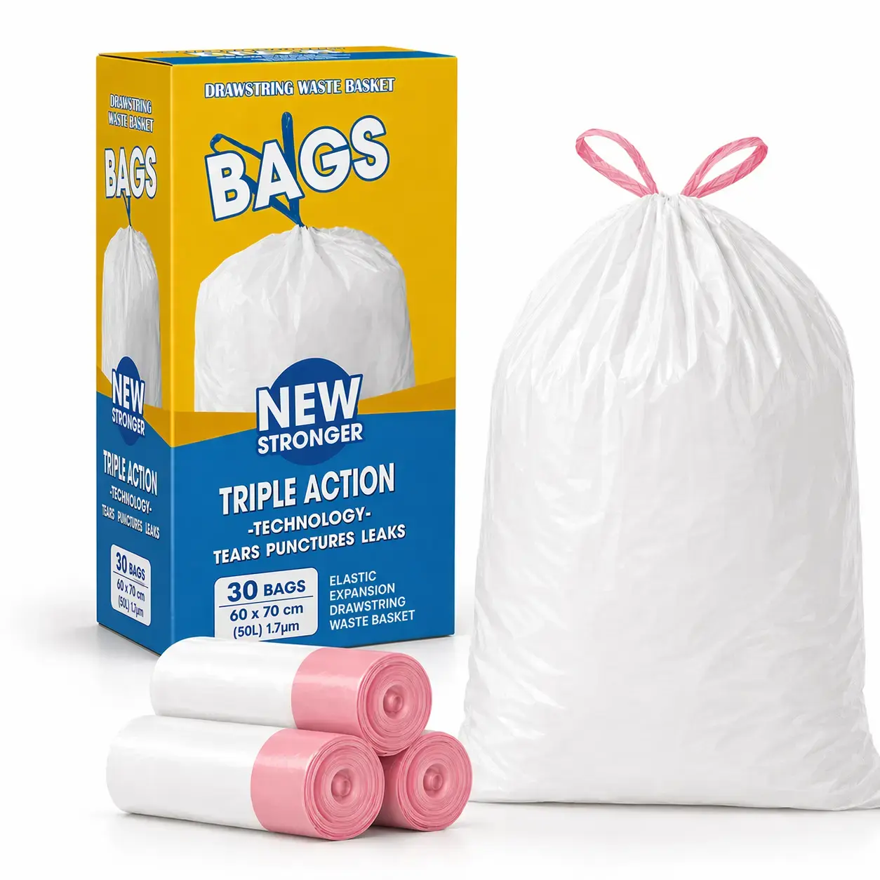 270-Count13 Gal Boxed Disposable Trash Bags, Non-Tear Puncture-Resistant Kitchen Drawstring Garbage Bags with Odor Control Technology, Unscented, Durable Easy-to-Use Drawstrings