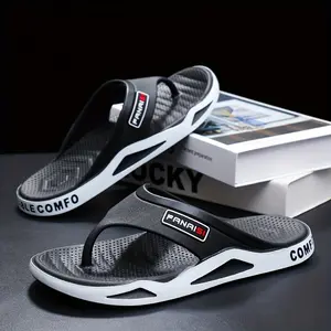 Men's Stylish Flip-Flops - Comfortable PVC Material, Non-Slip Sole, Arch Support Strap, Perfect for Beach & Casual Wear (Black/White/Beige), Beach Accessories