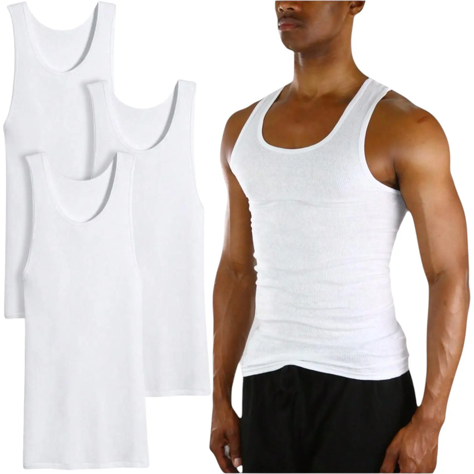 Men's Multi-Item Pack Of 100% Cotton Scoop Neck A-Shirts Tank Tops Undershirts