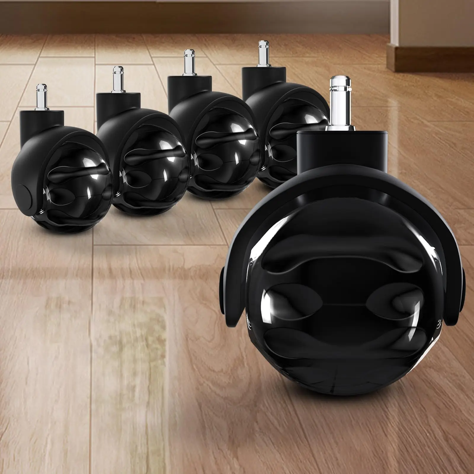 SYTOPIA Heavy Duty Black Double Swivel Office Chair Caster Wheels Set of 5 - 2-Inch Rubber Furniture Moving Replacement Parts, Universal Size, Silent, All Floor-Safe, Office Chair Mat Compatible, Double Swivel Wheels, Furniture Moving Wheel Hardware
