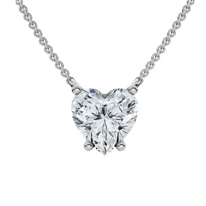 1Ct Heart Shape Diamond Solitaire Diamond Pendant 14k Gold Necklace Lab Grown