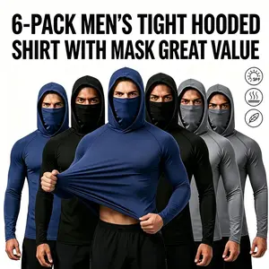 6-piece set men's outdoor work sun protection clothing with sun-blocking hoodie, featuring built-in face mask and neck guard, breathable long-sleeve hoodie Activewear Menswear Compression Fabric Jackets Lawn Layer Menswear Polyester Sweatshirts