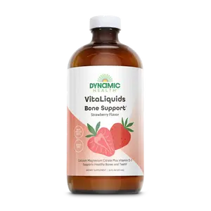 Dynamic Health VitaLiquids Bone Support Strawberry Flavor Liquid Bone Support Supplement Strawberry Flavor – Calcium & Vitamin D Wellness Drink for Bone Strength and Joint Health