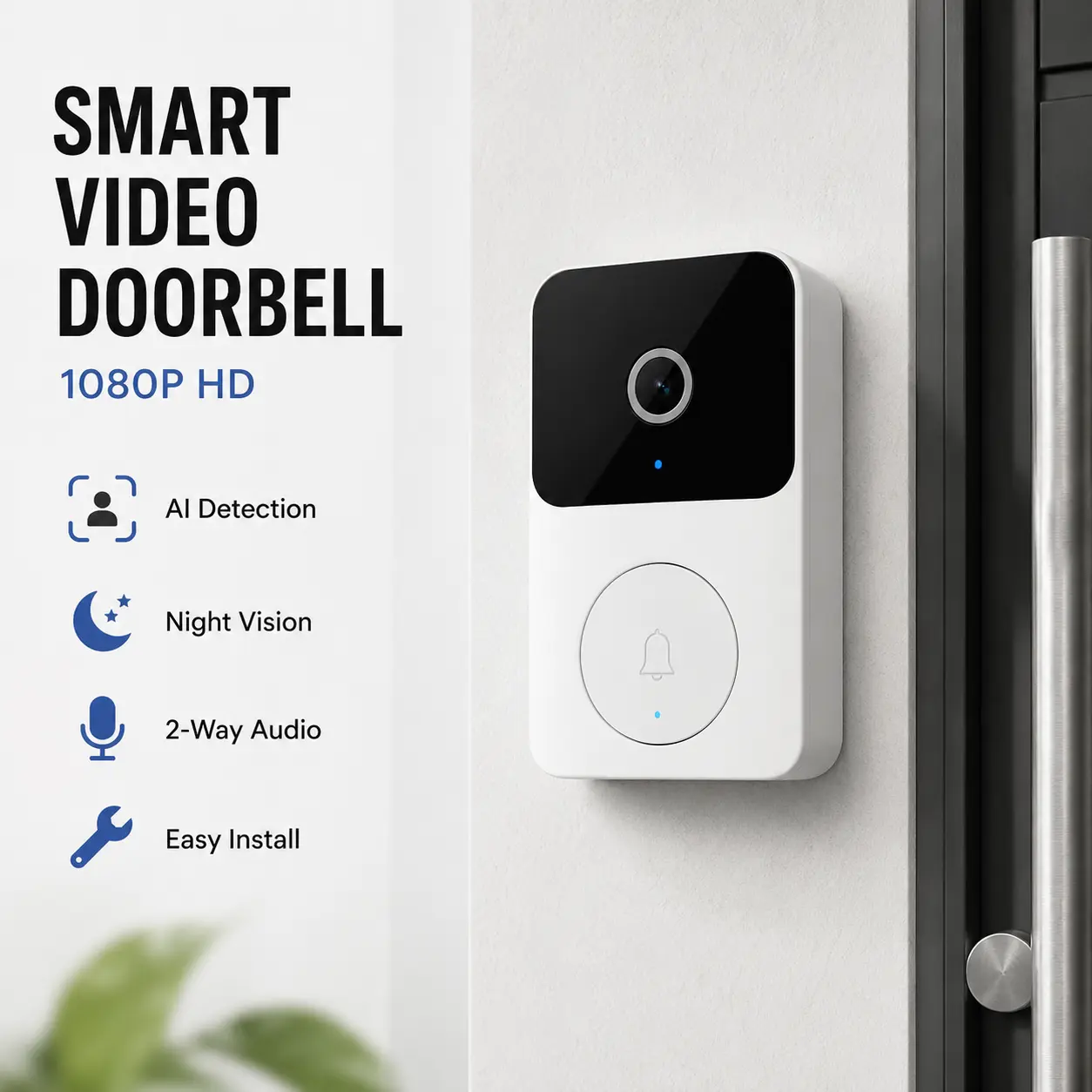 Wireless Video Doorbell Camera, 1080P WiFi Smart Doorbell with AI Human Detection, Night Vision, 2-Way Audio, Instant Alerts, Rechargeable Battery, Cloud Storage, Easy Installation for Home Security