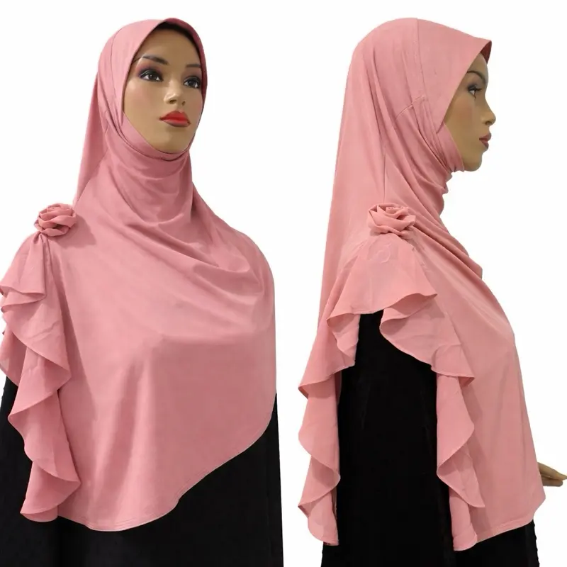 Blush Rosette Grace Instant jersey Hijab with chiffon 3D Rose Accent shoulder panel
