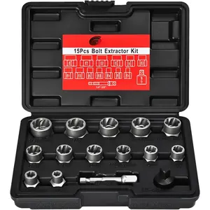 Bolt Extractor Set, 15 count Easy Out Bolt Extractor Kit, 3/8" Drive Impact Stripped Bolt Remover Extractor Socket Set Tool for Rusted, Rounded, Damaged Nuts