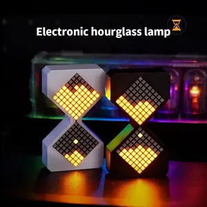 LED Digital Electronic Clock Hourglass Light, USB Rechargeable Gravity Sensor Timer Night Light, Novelty Pixel Art Ambient Light for Home Bedroom, Living Room, Office