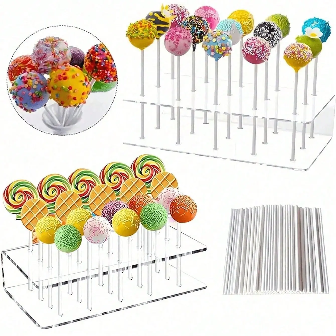 Acrylic Cake Pop Stand, Cake Pop Holder, Clear Cupcake Stand, Dessert Stands, 20/15 Hole Transparent Candy Display Rack, Wedding Birthday Party Halloween Decoration, Dessert Table Decor