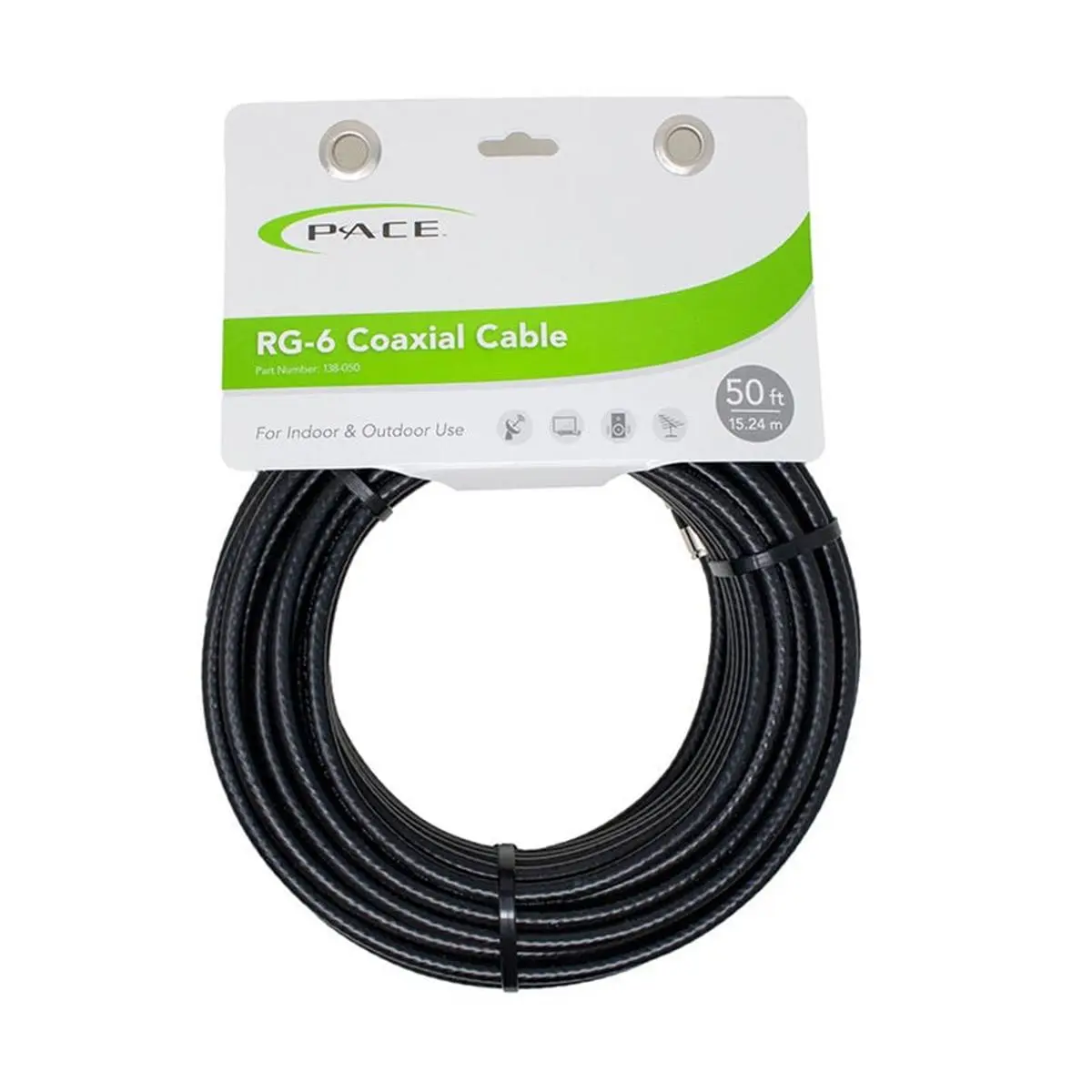 Pace International 50 ft. RG6 Coaxial Cable - F-Type Port, Indoor/Outdoor Tech Accessories for Audio & Video Device Connections