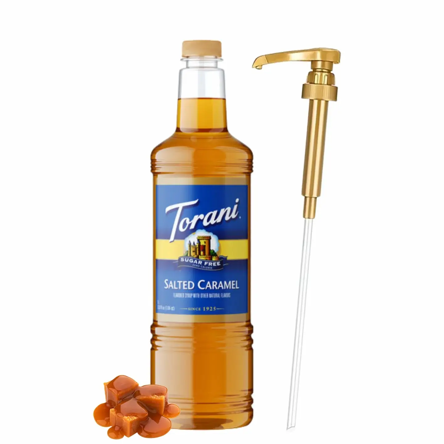 Torani Sugar-Free Salted Caramel Syrup - 1L Bottle with Pump, Sweet Beverage Syrup Concentrate