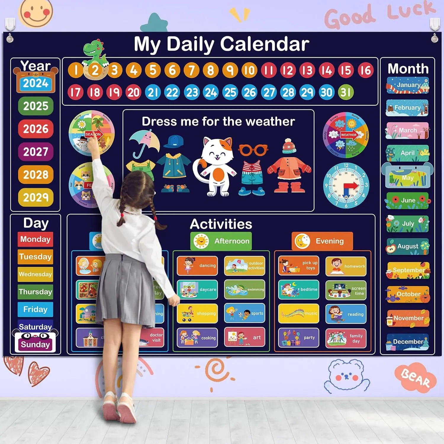 My Daily Calendar for , 3.3Ft Felt Board for   Christmas Gifts  Calendar for Classroom Circle Time Learning Center Days of The Week for  Learning Calendar for Home