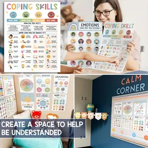 12 educational posters Bohemian decor, feeling and mood charts, Classroom Supplies Charts, Calm Corner posters, Emotional Wheel, perfect for classroom decor tutoring, relaxing office decor and mental health wall art mentoring, Classroom Decoration