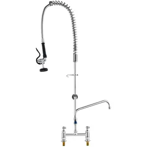 VEVOR Industrial Sink Faucet,  44" Tall, 8" Install Space, 12" Rotating Spout, Surface Mount, Brass-Made with Extendable Sprayer, Suitable for Single/Triple Basin