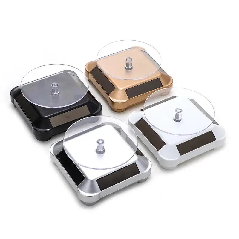 Solar-Powered 360-Degree Rotatable Multifunctional Turntable Showcase with LED Lights - Freestanding Home Supplies Countertop Organizer, Jewelry Display Storage Stand for Jewelry, Phone, Watch