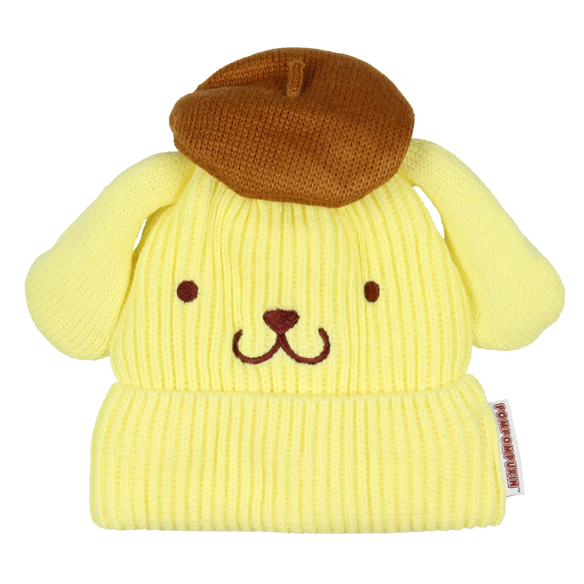 Sanrio Pompompurin Embroidered Cuffed Casual Hat - Cozy Beanie, Hello Kitty and Friends Themed Embroidered Headwear, OSFM for Men and Women