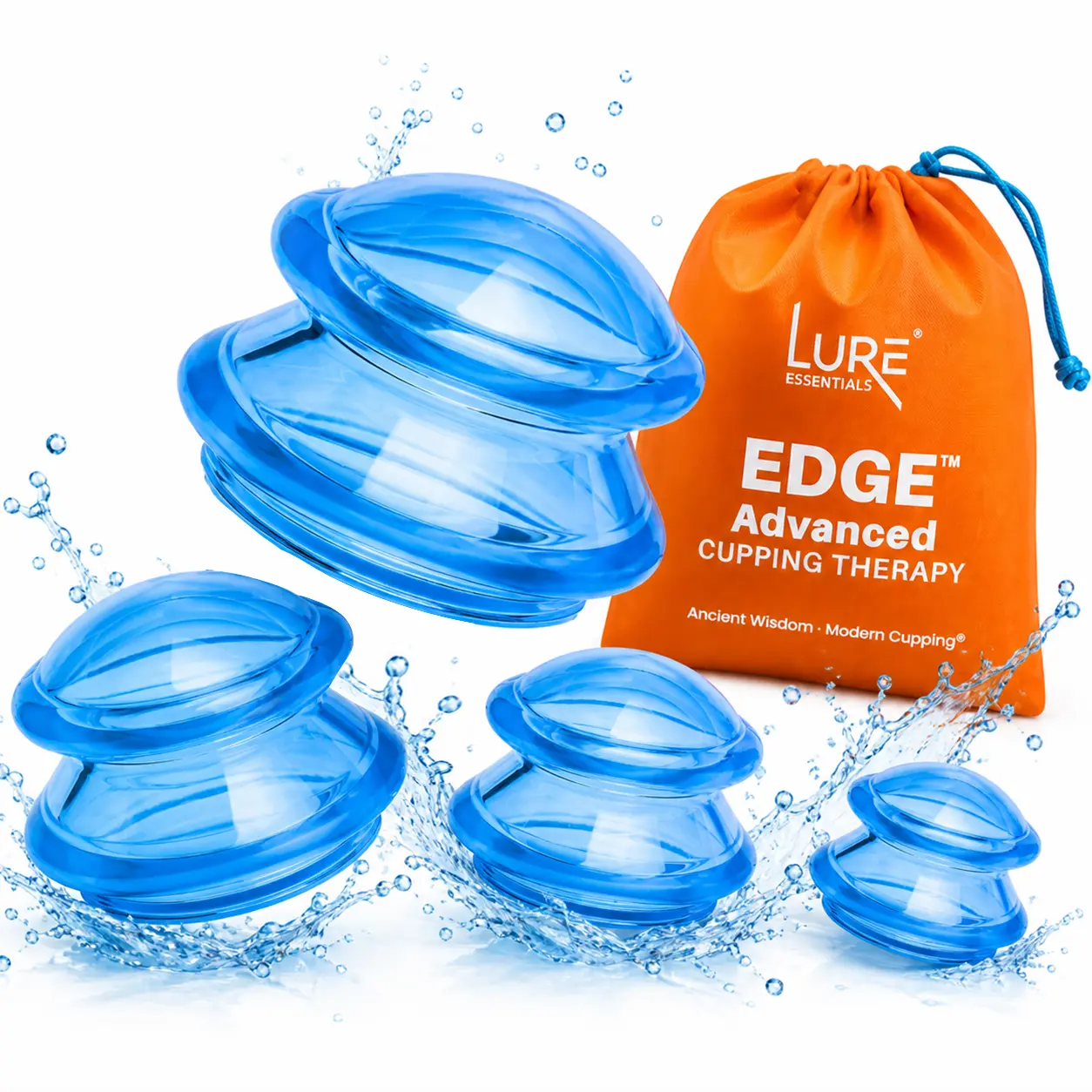 Silicone Cupping Therapy Set for Cellulite, Snatched Body, Lymphatic Massager for Stomach, Muscle Tension, Joint Support -  4 Sizes, Transparent Blue)