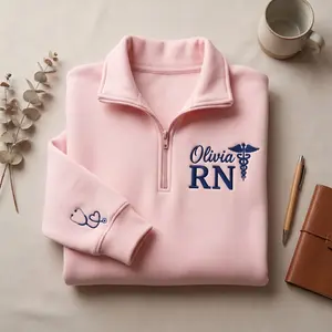 Custom Embroidered Nurse Quarter Zip Sweatshirt, Caduceus RN CNA BSN Apparel