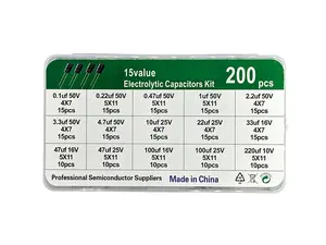 200pcs 15 Values 0.1uF to 220uF 10V/16V/25V/50V Aluminum Radial Electrolytic Capacitor Kit