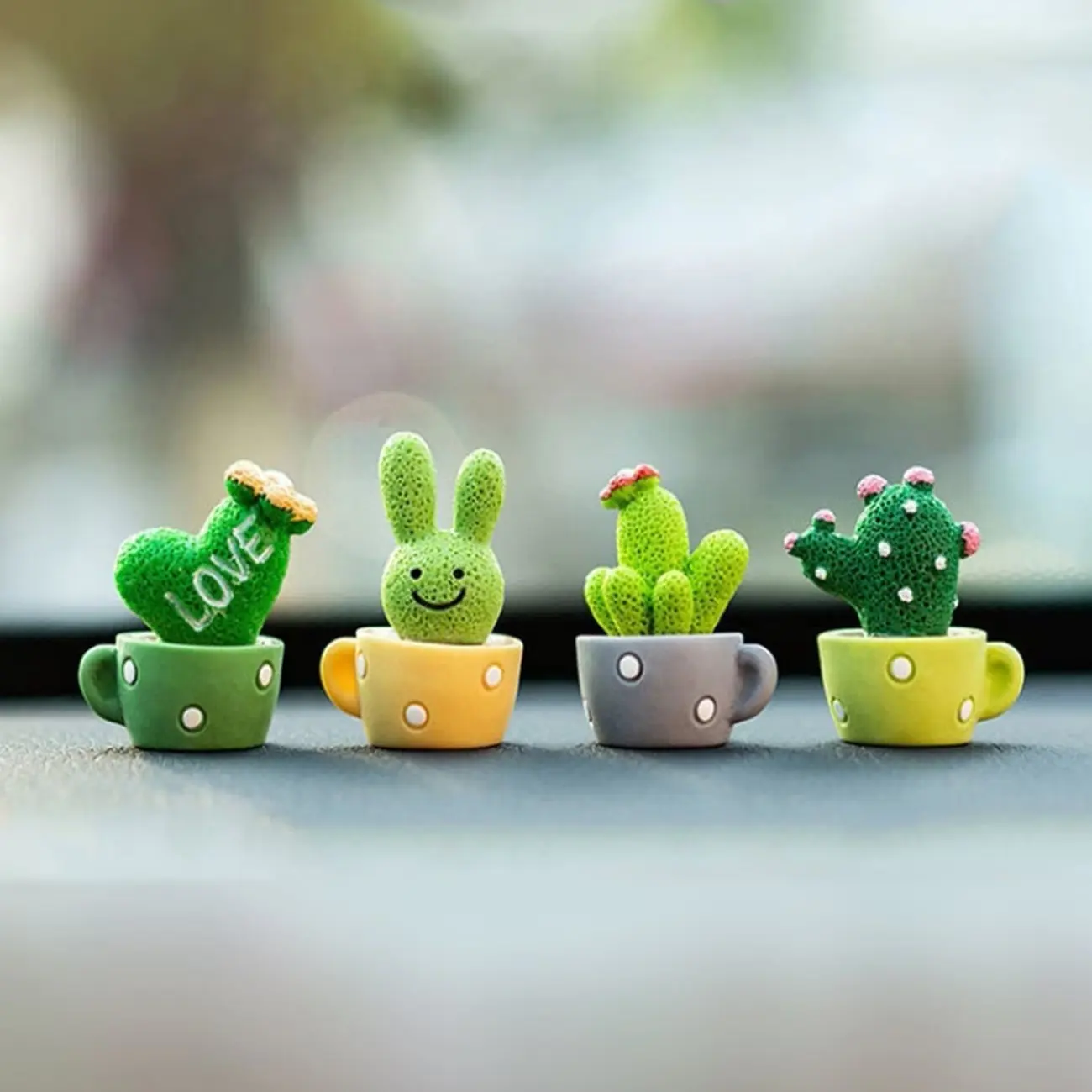 Cute Cactus Resin Decor Set, 4pcs Car Ornament & Desk Accessory, Car Decor Gift, Car Decorations, Car Desktop Decor, Car Dashboard Decoration, Car Dashboard Accessories, Ideal for Home Office Décor, Enhance Your Space with Unique Charm
