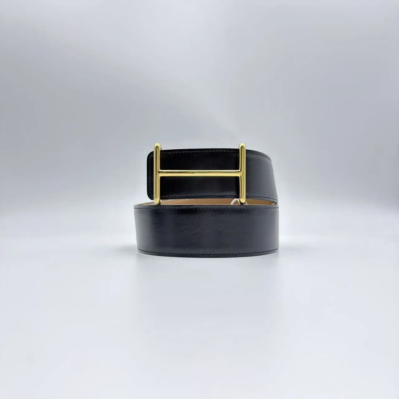 Pre-owned HERMES Belt Gold Buckle, Double Sided Black and Brown Leather, 42mm Width, 100cm Length, 4.2cm Thickness, No, 100 Cm