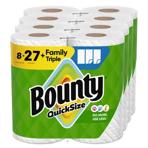 Bounty Quick-Size Paper Towels, White, 8 Family Triple Rolls = 27 Regular Rolls