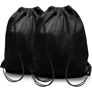 2-Pack Black Drawstring Backpacks, X-Large 22.4"x17.5", Lightweight & Washable,  for Gym, , Travel - Men & Women (2, Black)