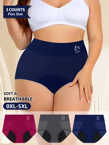 Morelect Women's Large Size Period Underwear, 3-Pack, 0xl-5xl, Leak-Proof, Breathable Mesh, Comfort Fit, High-Quality Printed Trunk