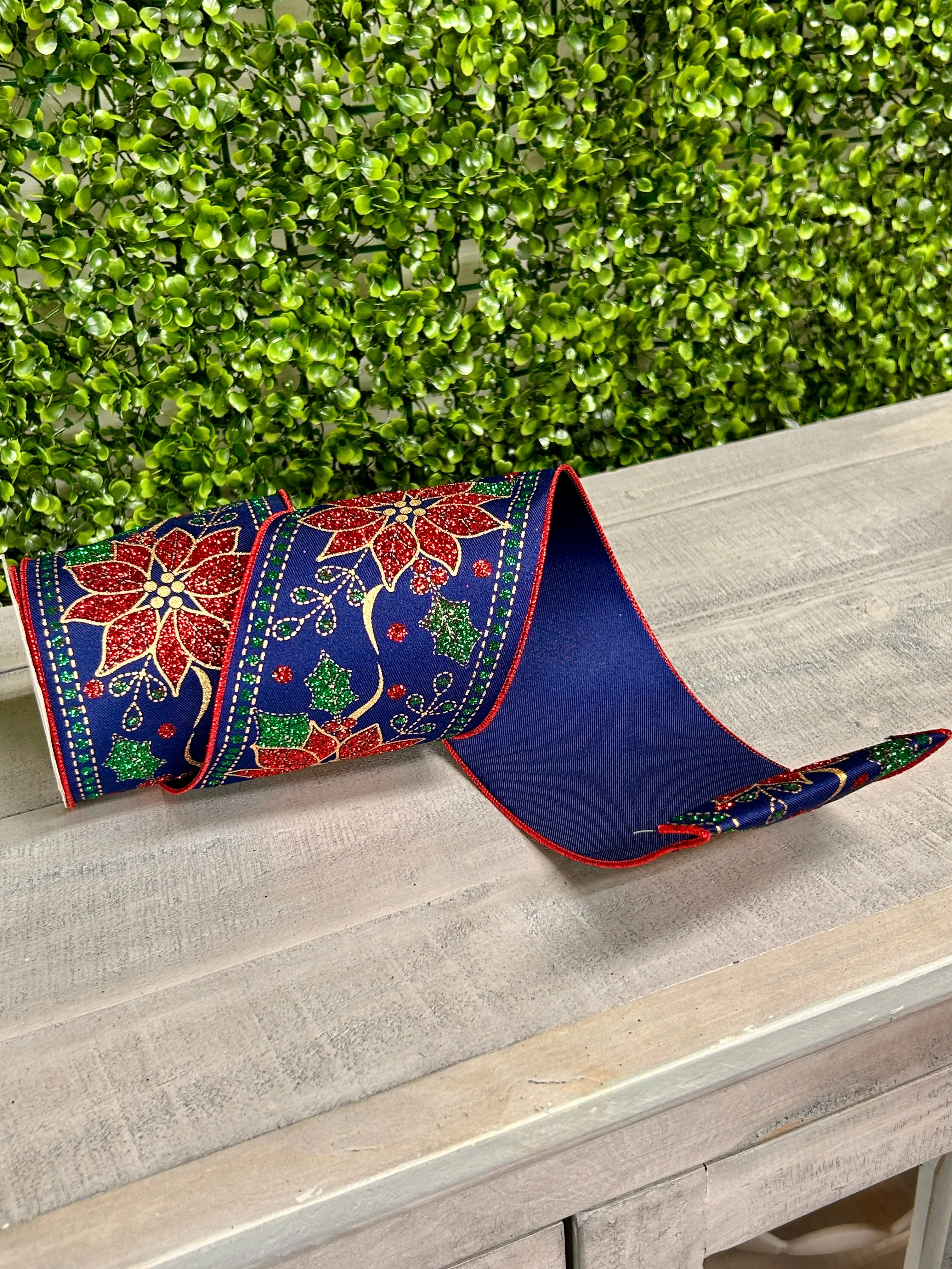 4 Inch By 10 Yard Deluxe Poinsettia Ribbon