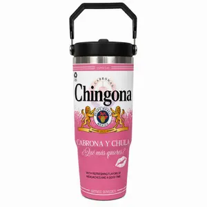 Chingona Modelo Inspired Travel Tumbler 30oz with Handle, Pink Mexican Style Insulated Mug, Cabrona y Chula Gift for Latina Mom, Sister, Coworker, Birthday, Mother’s Day, Holiday Drinkware