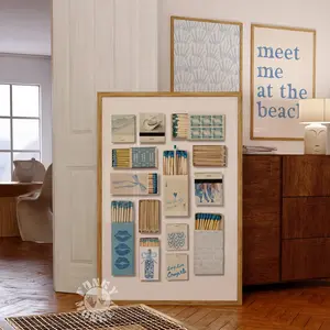 Matchbox Art Print_ Blue Coastal Cowgirl Matches Poster_ Aesthetic Wall Art Sea Shells Print_ Match Art Matchbox Art Gifts for Boyfriend, Halloween Matchbox Wall Art, Vintage Matchbox Poster