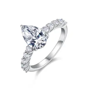 [AphroGrace Jewelry] Lab Grown Moissanite Ring 7*11mm Pear Teardrop Cutting S925 Sterling Silver Men Women Jewelry Gifts Wedding Engagement Birthday Anniversary Prom Party Holiday Date Casual "Moonlit Drop" R15295-711