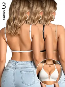 Women's U-Neck Seamless Backless Casual Fit Bra, Adjustable Straps, Wireless Push-Up Lingerie, Ideal for Weddings & Parties, Daily Wear
