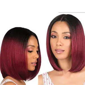 synthetic Wig Dyed Middle Part Bobo Wig Women's Short Straight Hair Black Gradient Burgundy Wigs outre half wig glueless wigs human hair long straight wine red gradient Hair Extensions fashion accessories day outfit