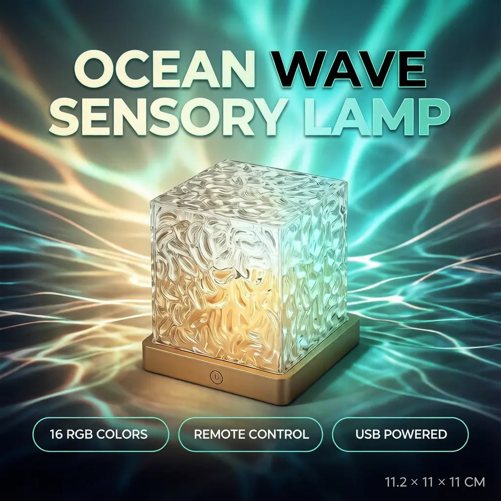 Ocean Wave Lamp Cube, 6 Brightness Levels RGB Night Light with Remote, Water Ripple Mood Lighting for Bedroom Bathroom Dorm, Cool Gifts for Teens Christmas Stocking Stuffer